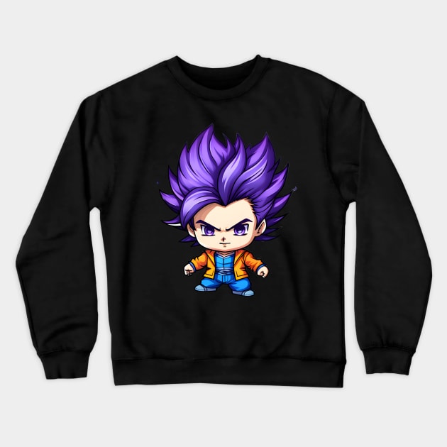 Purple Hair Chibi Warrior Crewneck Sweatshirt by Zack